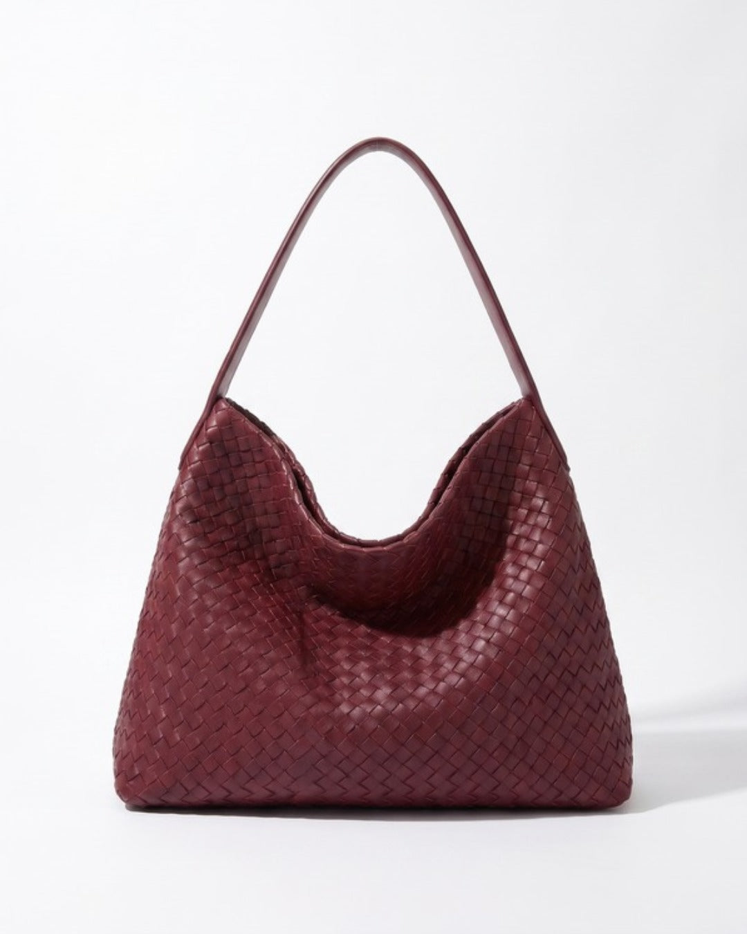 Rosalina hand-woven shoulder bag in burgundy — Lilly Carry personalised woven leather handbag