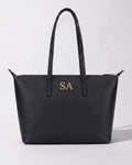 Lucia Shoulder Bag in black — Lilly Carry personalised leather tote with gold initials