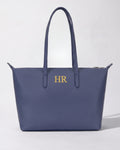 Lucia Shoulder Bag in blue — Lilly Carry personalised leather tote with gold initials