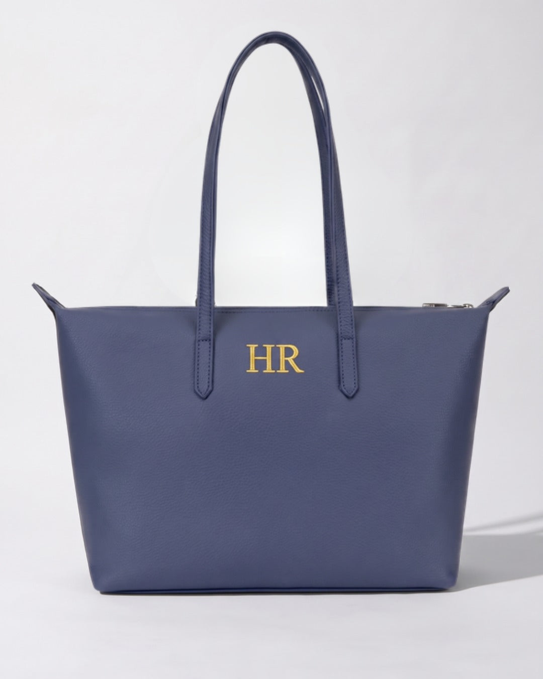 Lucia Shoulder Bag in blue — Lilly Carry personalised leather tote with gold initials