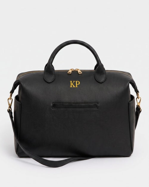 Allesia Mama Bag in black with gold hardware — Lilly Carry personalised diaper bag