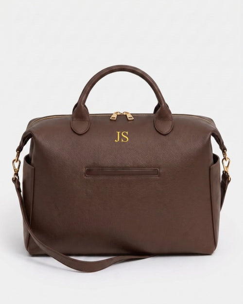 Allesia Mama Bag in brown with gold hardware — Lilly Carry personalised diaper bag