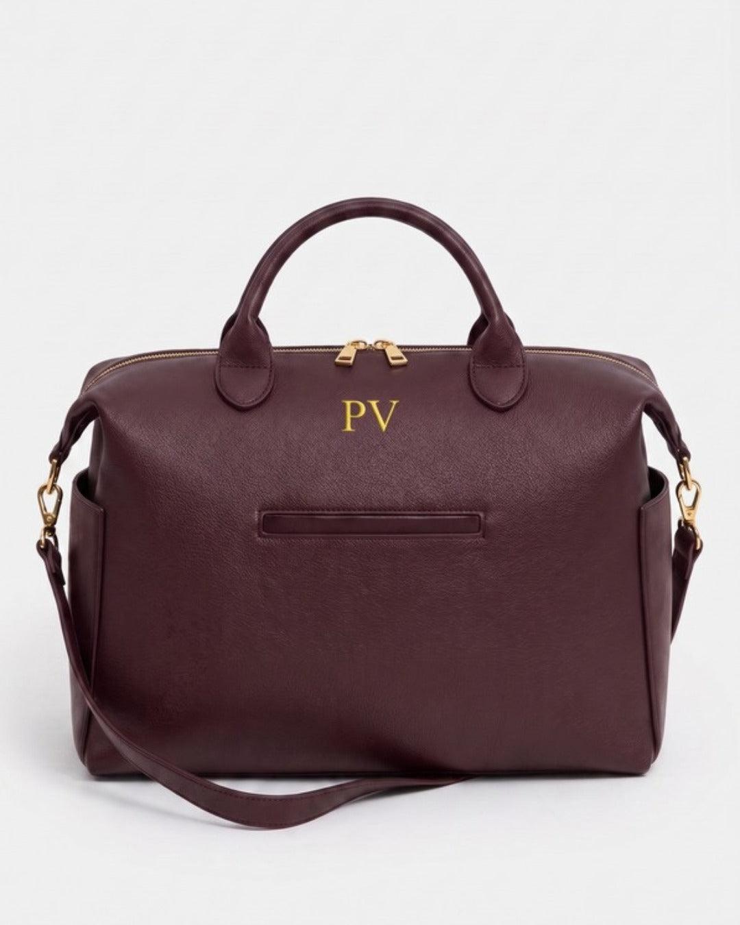 Allesia Mama Bag in burgundy with gold hardware — Lilly Carry personalised diaper bag