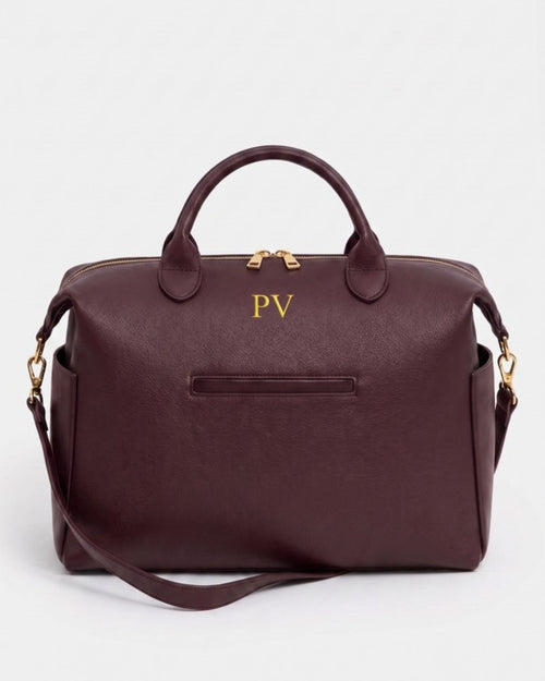 Allesia Mama Bag in burgundy with gold hardware — Lilly Carry personalised diaper bag