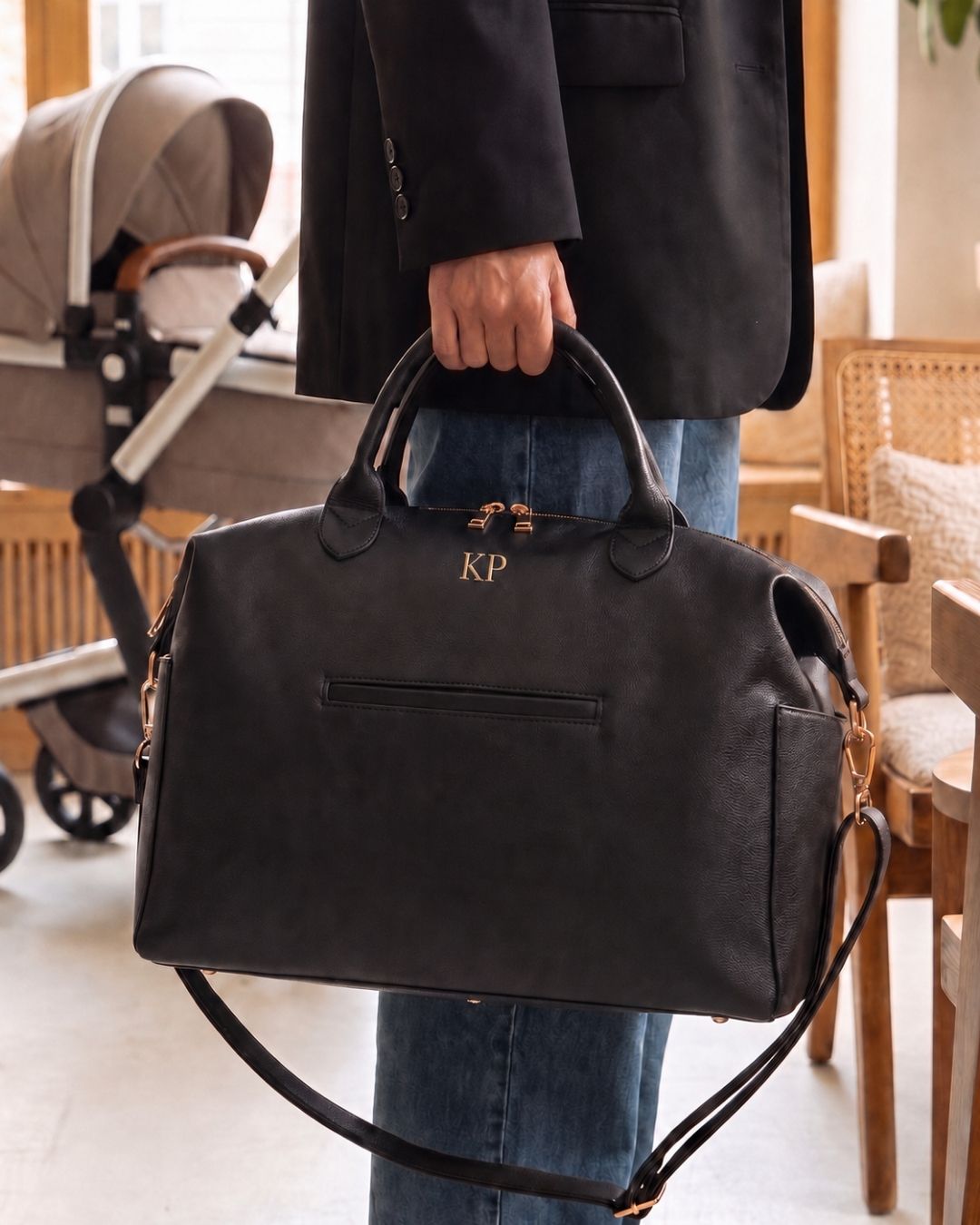 Allesia Mama Bag | Black + Gold