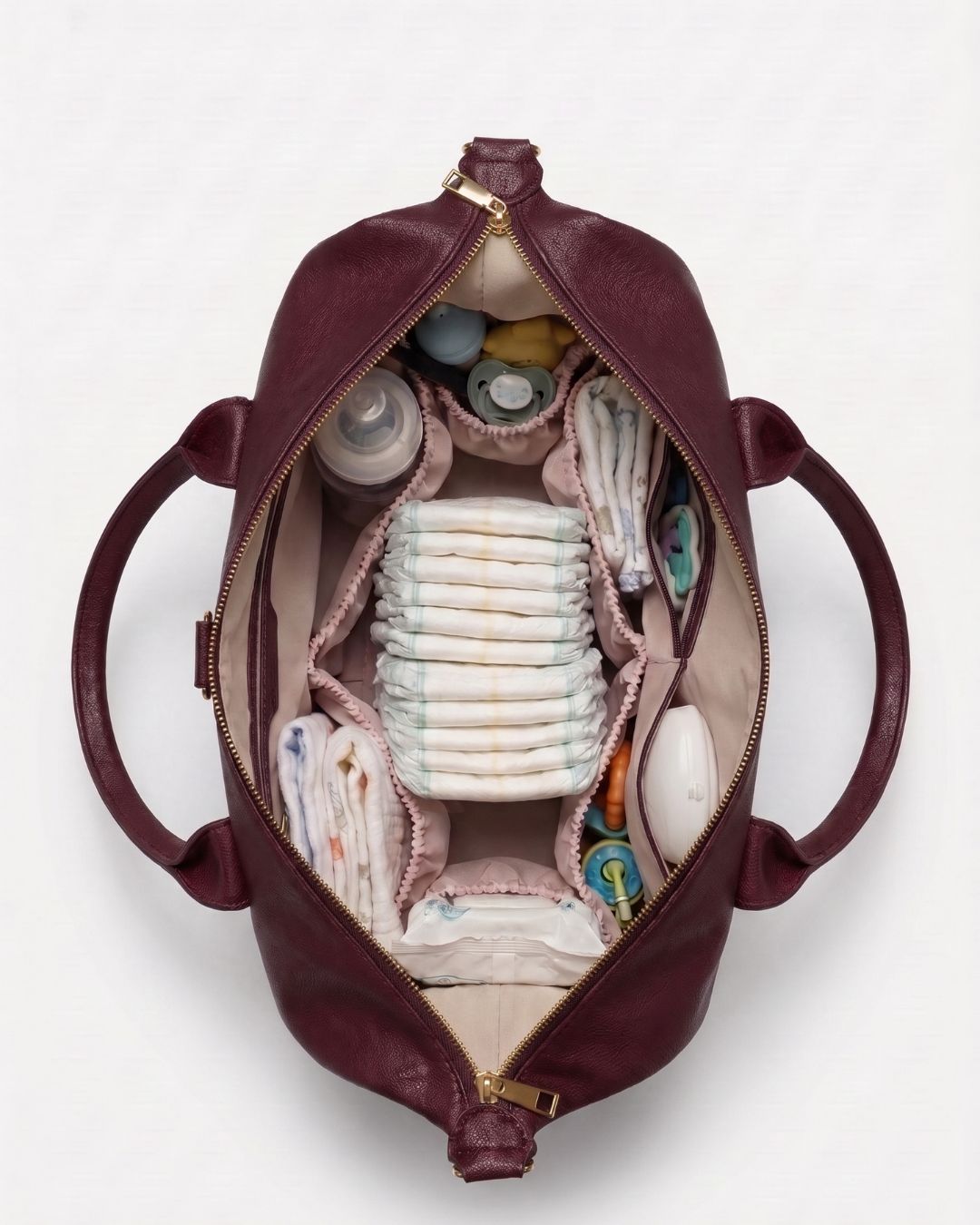 Lilly Carry Signature Mama Bag | Bourgondy + Gold