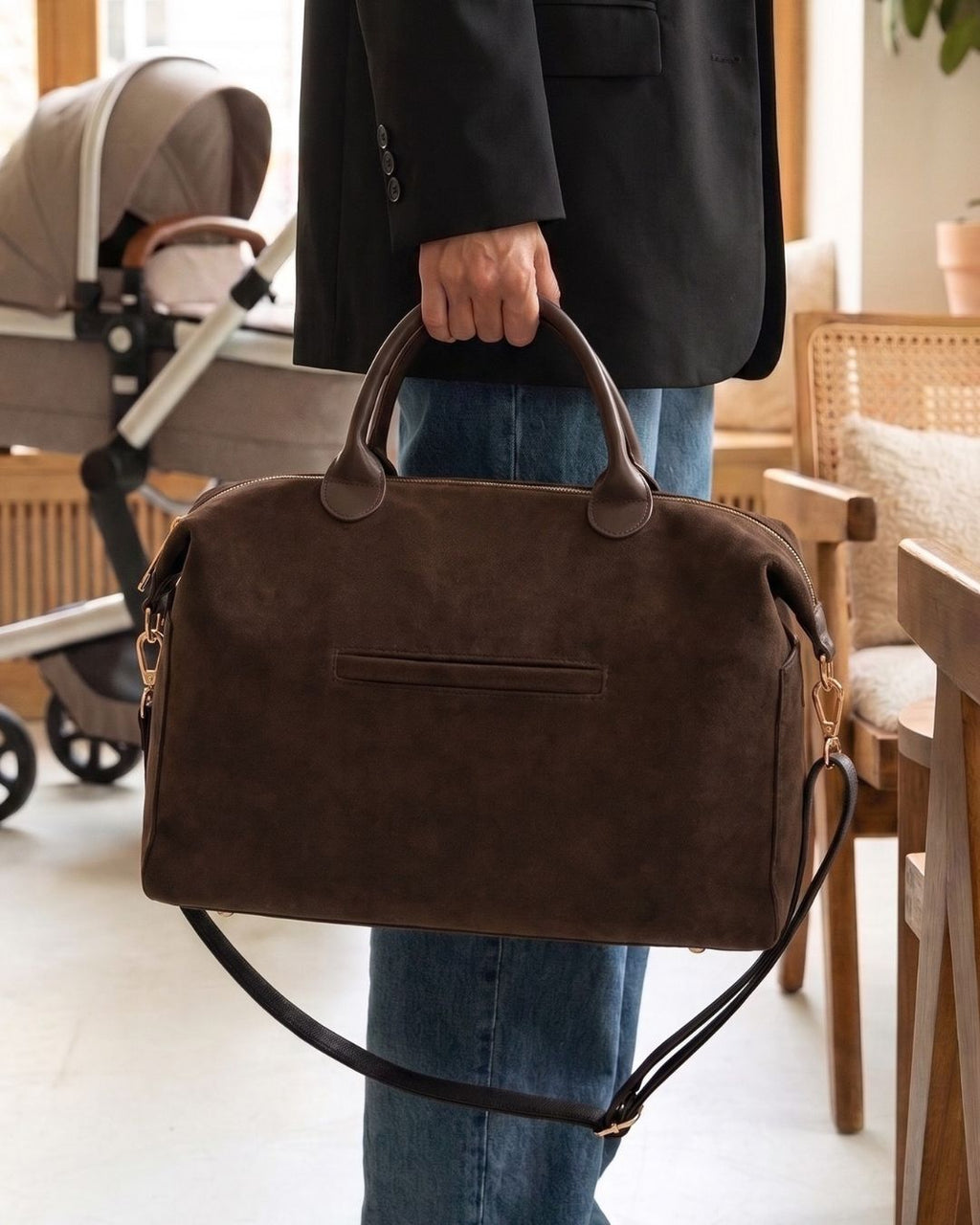 Lilly Carry Signature Mama Bag | Suede + Gold