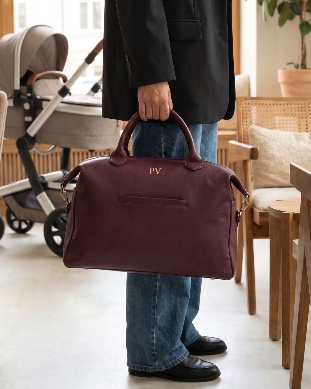 Lilly Carry Signature Mama Bag | Bourgondy + Gold