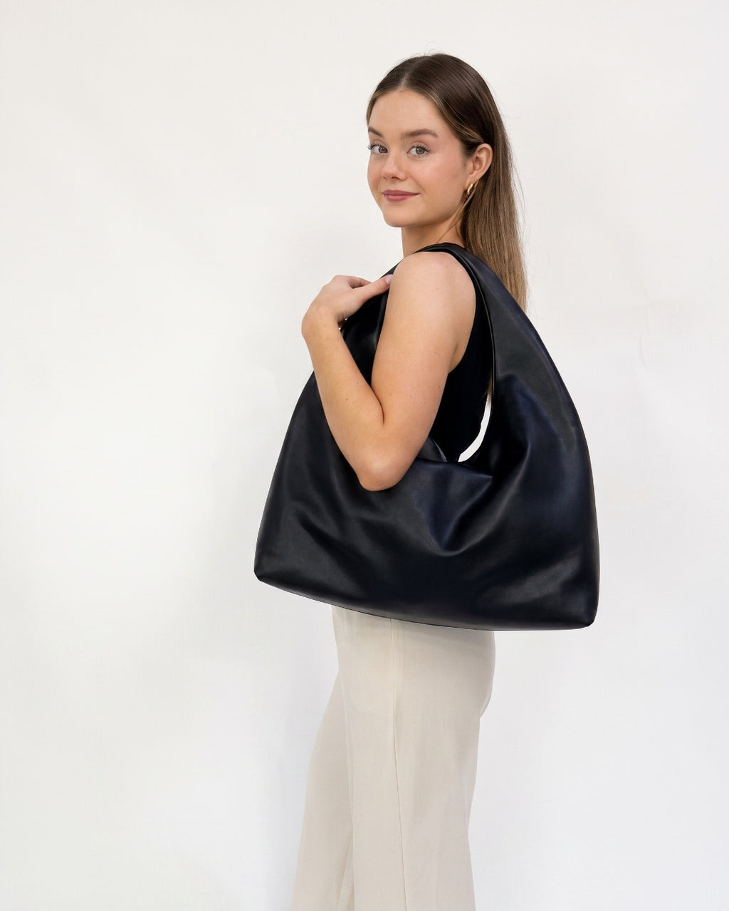 Personalised black Elodie Shoulder Bag with initials