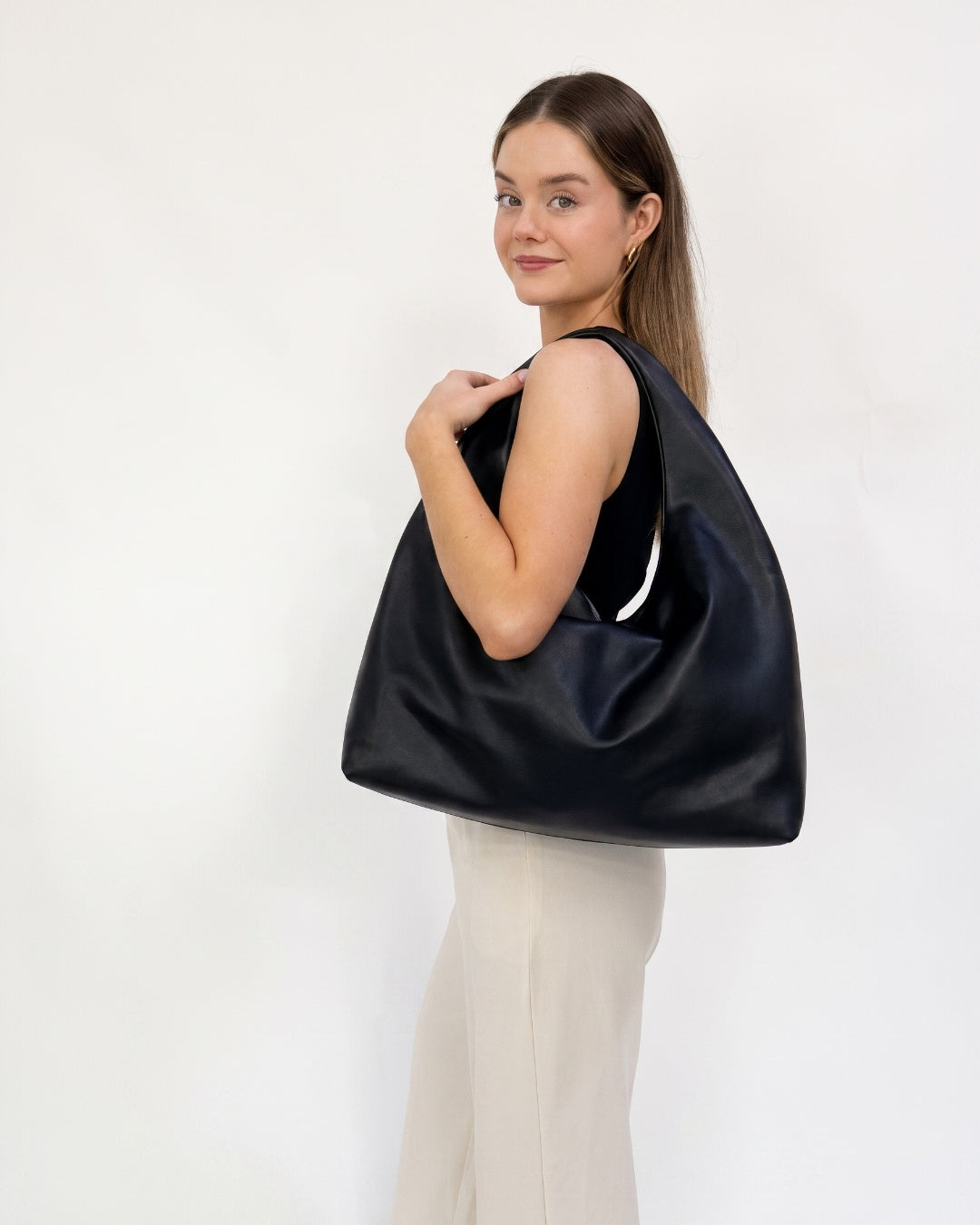Personalised black Elodie Shoulder Bag with initials