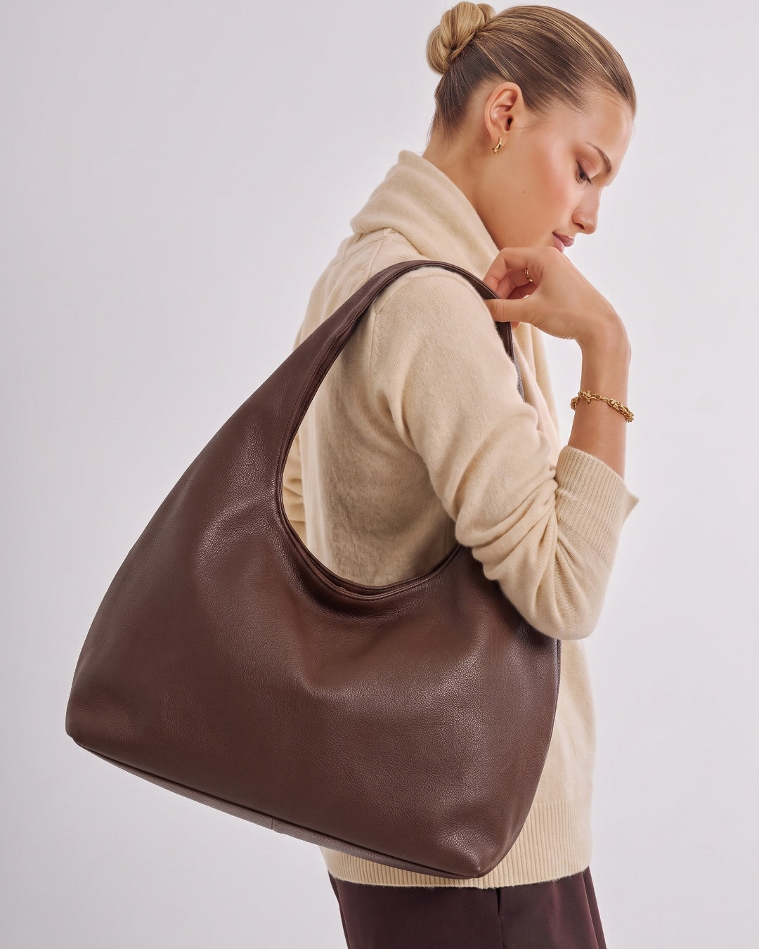 Brown Elodie Shoulder Bag worn over the shoulder
