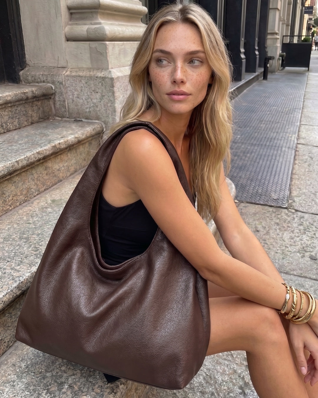 Brown Elodie Shoulder Bag styled as an everyday crossbody bag